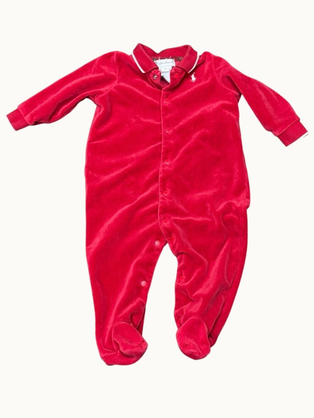 Ralph Lauren Baby Velour Footed Sleeper Red 9M Polo Pony One Piece Pajamas